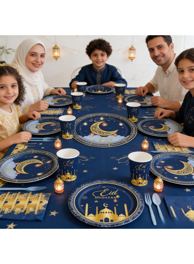 169 PCS Ramadan Eid Mubarak Party Supplies Tableware Set Eid Mubarak Plates and Napkins White Gold Party Plates For Ramadan Party Decorations, Serve 24 Guest - Image 4